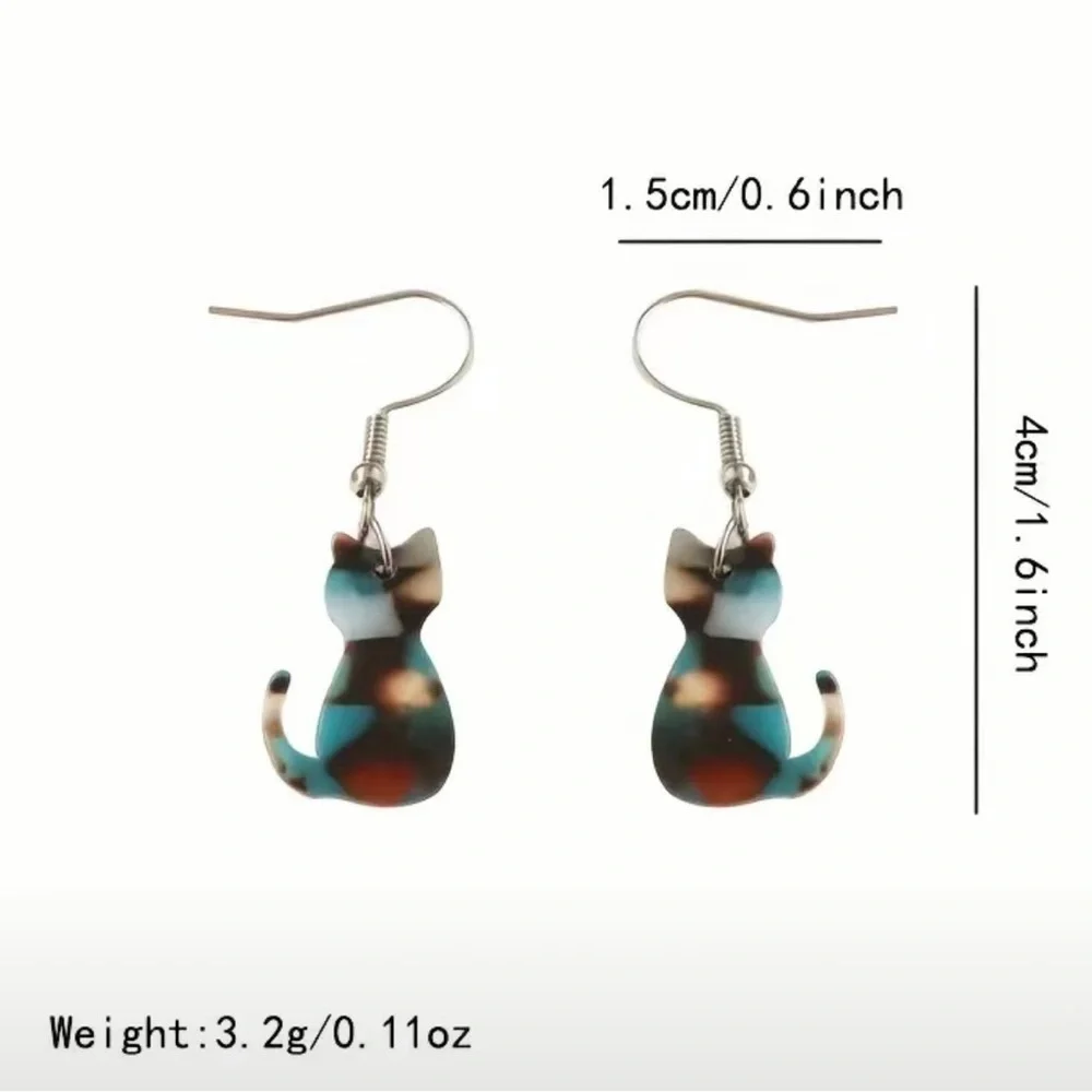 NWT, Multicolor Resin Cat Earrings